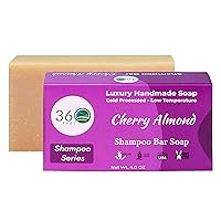 Cherry Almond Shampoo Bar Soap - Treats Itchy & Dry Scalp - Hair Treatment with Essential Oils - Vegand & Natural Ingredients - TSA Approved - Great for Hair, Body & Beard