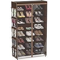Simple Houseware 8 Tiers Shoe Rack with 10 Hanging Side Pockets and Clear Cover, Bronze
