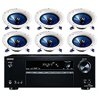 Onkyo 5.2 Channel Full 4K Bluetooth AV Home Theater Receiver + Yamaha Natural High-Performance Moisture Resistant 2-Way 110 watts Surround Sound in-Ceiling Speaker System (Set of 6)