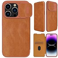 Wallet Case for iPhone 15/15 Pro/15 Plus/15 Pro Max, [Sliding Camera Cover] Luxury PU Leather and Shockproof TPU Inner Shell Flip Folio Case with 2 Card Slot,Brown,iPhone15Plus