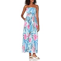 Womens Strapless Graceful Floral Party Maxi Dress