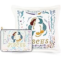 Catstudio Astrology Gift Set, Pisces Zodiac Sign for February & March Birthdays, Zipper Pouch + Hand Embroidered Pillow
