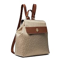 Tommy Hilfiger Camilla II Flap Backpack-Square Monogram Jacquard Khaki Tonal One Size
