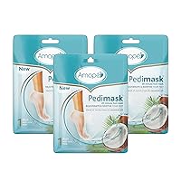 Amopé Pedi Mask 20-Minute Foot Mask, Intensely Moisturizing Socks, Paradise Found with Coconut Oil, Urea & Vitamin Complex for Long Lasting Hydration, No Added Fragrance, 3 pair (Packaging May Vary)