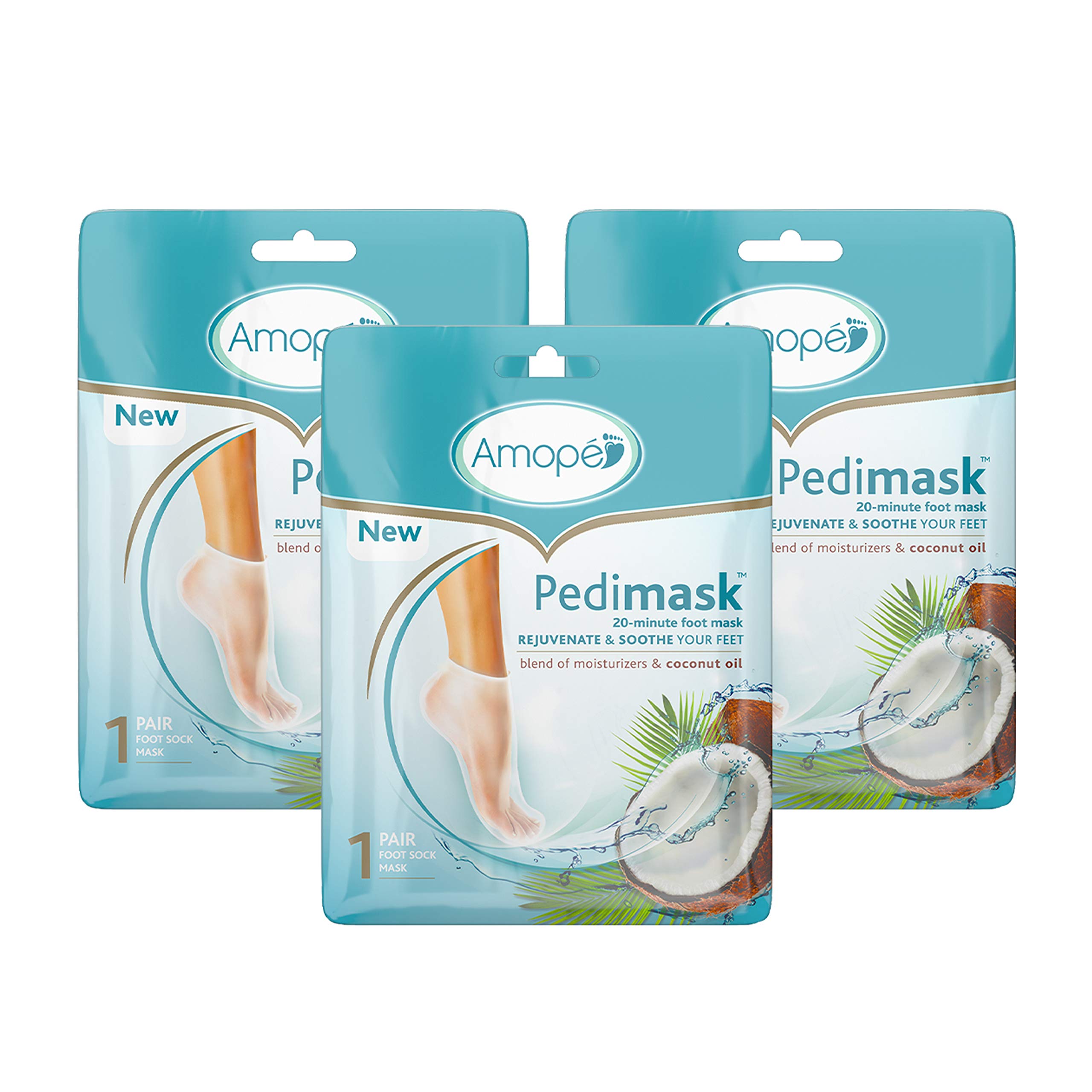 Amope Pedimask Foot Socks Mask, Coconut Oil Essence (Pack of 3)