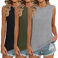 3 Pack Women's Sleeveless Shirts, Loose Fit Tank Tops Casual Summer T Shirts Crew Neck Tunic Tops Ladies Flowy Tee