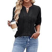 Blooming Jelly Womens Button Down Shirts Lace Crochet Dressy Casual Tops 3/4 Sleeve Work Summer Outfits 2024