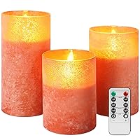 Flickering Flameless Candles - Sandblast Glass Battery Operated with Remote and 2/4/6/8 H Timer, Set of 3 LED Pillar Candles (D3