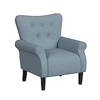 HomePop Home Decor | Upholstered Rolled Arm Wingback Living Room & Bedroom Accent Chair, Blue