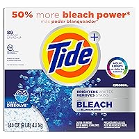 Tide Plus Bleach Powder Laundry Detergent, Original, 89 Loads, 144 Ounce, White