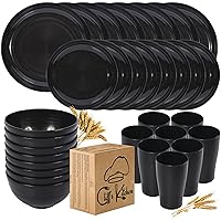 32 Pcs Wheat Straw Dinnerware Sets-Black Dinnerware Sets For 8- Unbreakable Outdoor Camping Dishes With Large Plates, Bowl And Cup Set-BPA Free,Lightweight,Microwave Safe Wheat Straw Plates And Bowls