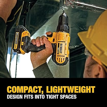 DEWALT 20V Max Cordless Drill / Driver Kit, Compact, 1/2-Inch (DCD771C2), Dewalt Yellow