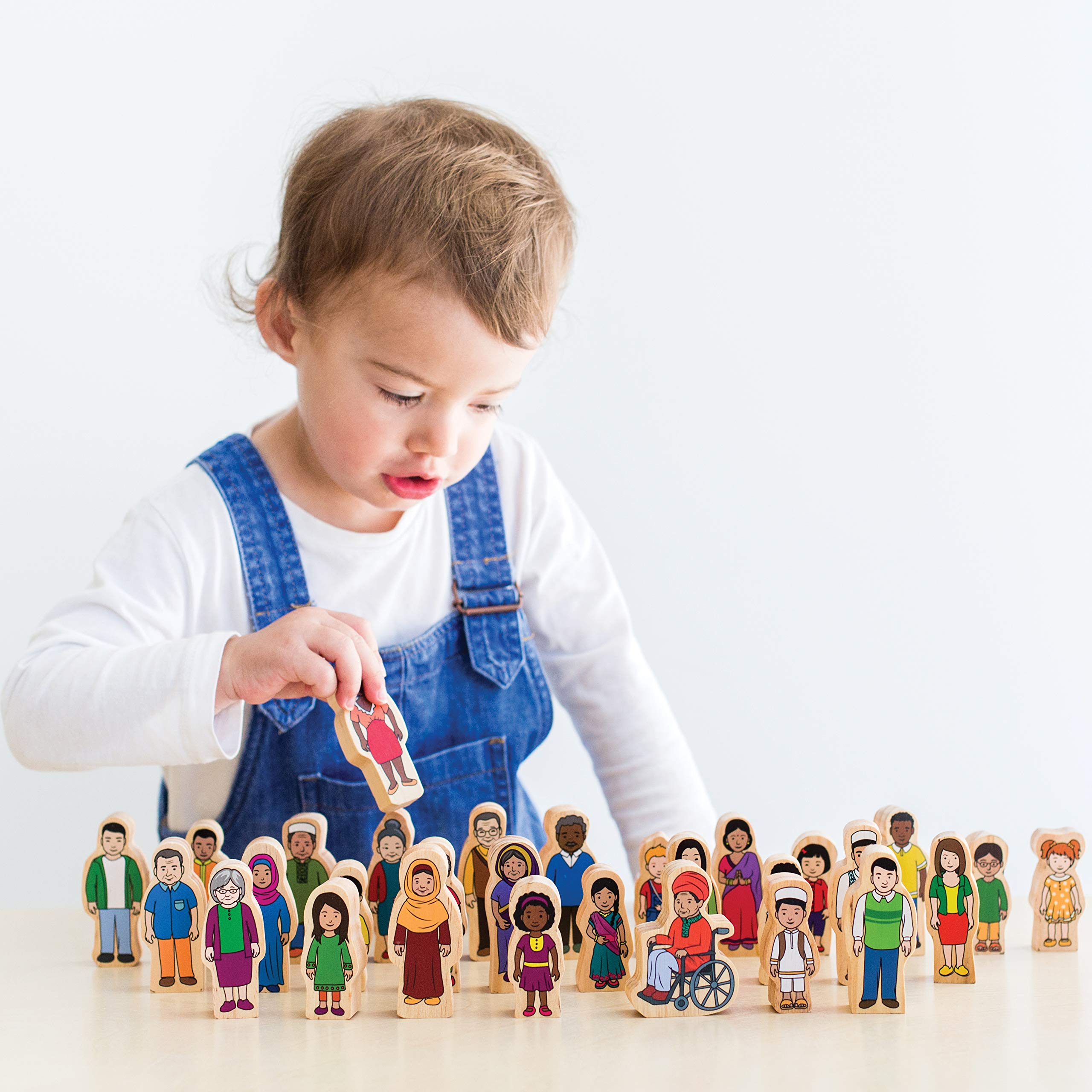 The Freckled Frog - FF420 My Family - Set of 30 - Ages 1+ - Inclusive Wooden Blocks for Toddlers – Includes Grandparents, Moms, Dads and Children Around the World - Double-Sided