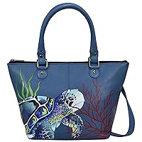 Anna by Anuschka Women's Hand-Painted Leather Shoulder Tote, Turtle Reef Sapphire