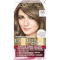 L'Oreal Paris Excellence Creme Permanent Triple Care Hair Color, 6A Light Ash Brown, Gray Coverage For Up to 8 Weeks, All Hair Types, Pack of 1