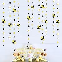 52Ft Black Gold White Bee Flower Circle Dot Banner Garland Glitter Honeycomb Bumble Gender Reveal Decorations for Kids Birthday Baby Shower What Will It Bee Happy Bee Day Mom to Bee Party Supplies