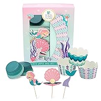 Mermaid Princess Cupcake Decorating Set | Mermaid Cupcake Toppers, Mermaid Cupcake Wrappers, Mermaid Liners| 72-pieces Decorates 24 Cupcakes for Birthday Party, Baby Shower, or Sip and See Party