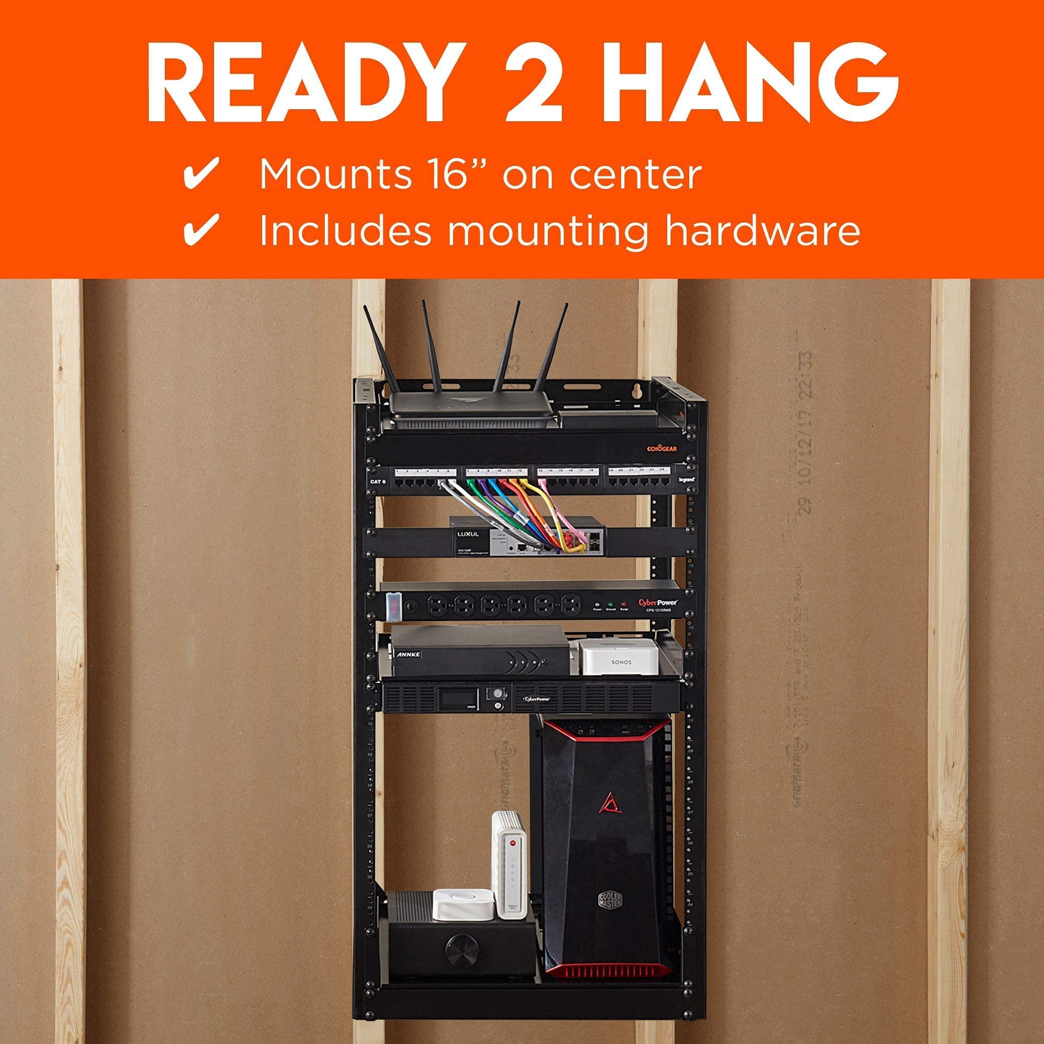 ECHOGEAR 20U Open Frame Rack & Swing-Out Wall Mount - Heavy Duty Design Holds All Your Networking & AV Gear
