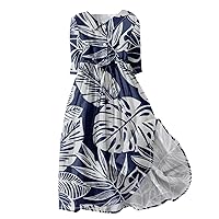 Summer Dresses for Women 2024 Spring Boho Floral Lapel Neck Button A-Line Lace-Up Dress Vacation Beach Flowy Long Dress