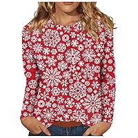 Women's Christmas Tops Casual Printing Button Neck Long Sleeved Pullover Top Blouse Fall Fashion, S-5XL