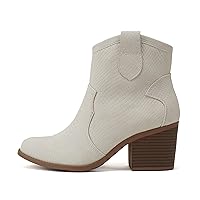 Soda “TELLER” ~ Women Western Stitched Pointed Toe Low Block Heel Ankle Boot