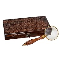 Handheld Magnifier with 3 inch Premium Brass Framed Magnifying Glass with Wooden Handmade Handle | Office Ware Decorative Zooming Lens by Hind Handicrafts (Design 1)