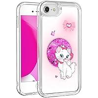 for iPhone 6/6S/7/8/SE 2020/SE 2022 Case Bling Glitter Liquid Quicksand Cute Cartoon Character Kawaii Funny Sparkle Design Protective Cover for Girls Women Kids Girly for i Phone 7/8, Cat