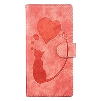 for Galaxy S23 FE Case Flip Leather Wallet Cover with Card Holder Wrist Straps Kickstand Protective Purse Case Cat Love Heart Compatible with Galaxy S23 FE for Women (Orange)