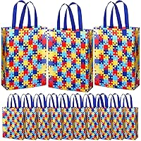 Teling 30 Pack Large Autism Awareness Gift Bag Bulk Reusable Tote Bags with Handle, Non Woven Colorful Puzzle Flat Bottom Tote Bag for Holiday Autism Event Party Supplies, 9.84 x 13.78 Inch