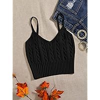 Women's Knitted Tops -Shrugs Cable Knit Cami Top Knitted Tops (Color : Black, Size : Medium)