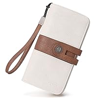Women Wallet Large Leather Designer Card Holder Organizer Long Ladies Travel Clutch Wristlet Two-toned Beige With Brown