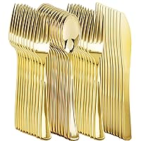 NOCCUR 400PCS Gold Silverware Disposable - Gold Plastic Silverware - Gold Plastic Cutlery Include 200 Forks, 100 Spoons, 100 Knives, Gold Disposable Silverware Perfect for Party&Daily Using