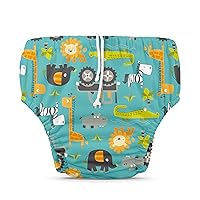 Charlie Banana Reusable Swim Diaper, Washable, Adjustable Drawstring for Baby Girls Boys, Soft and Snug Waterproof Fit to Prevent Leaks - Gone Safari, Size M (16-28 lbs.)