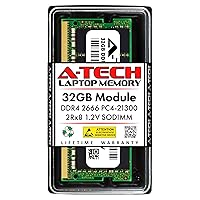 A-Tech 32GB DDR4 2666MHz PC4-21300 (PC4-2666V) CL19 SODIMM 2Rx8 1.2V 260-Pin Non-ECC SO-DIMM Laptop Notebook RAM Memory Module