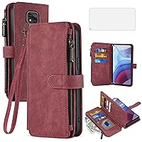 Asuwish Phone Case for Moto G Power 2021 Wallet Cover and Tempered Glass Screen Protector Leather Flip Credit Card Holder Stand Cell Accessories Motorola GPower 21 5G Version XT2117-4 Women Men Red