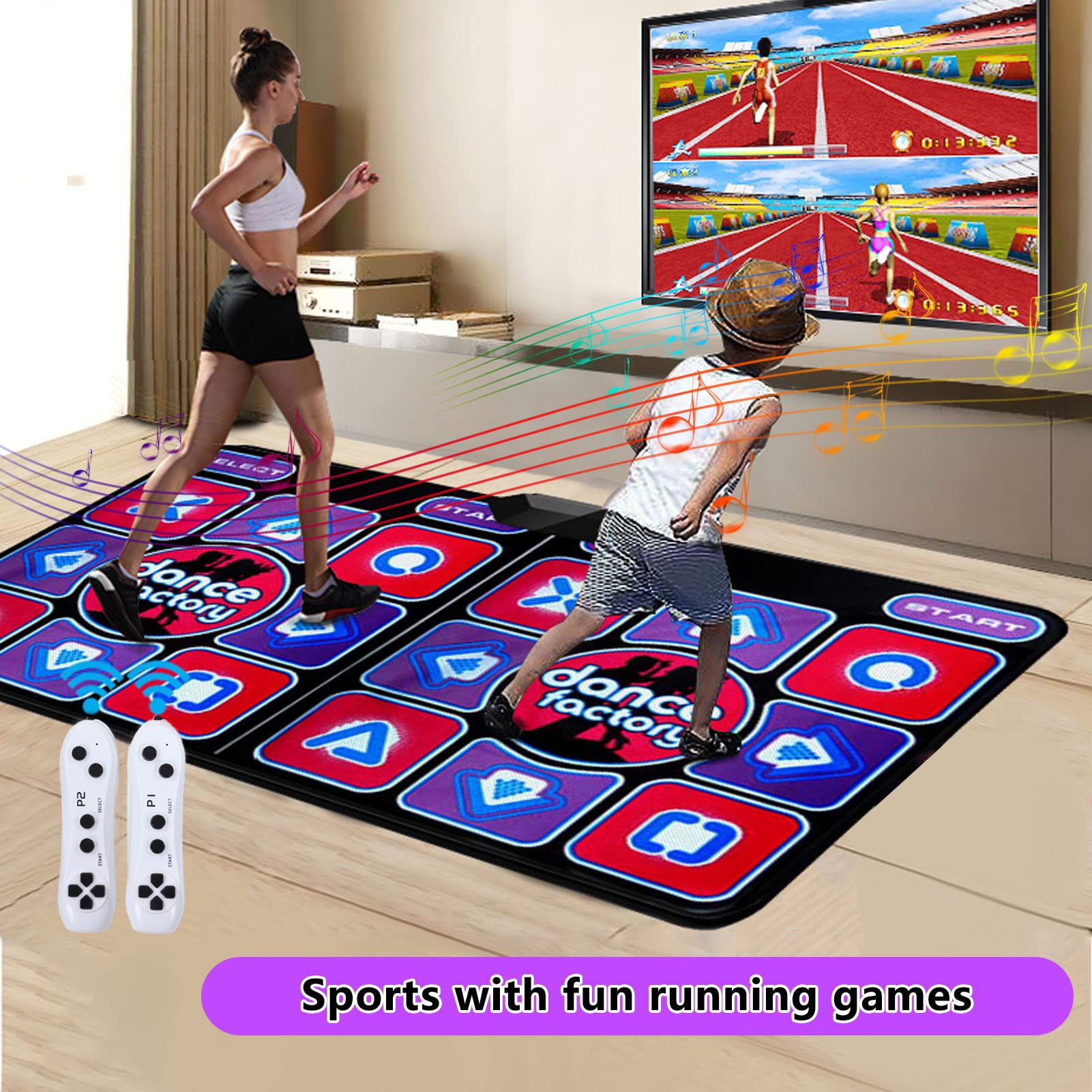 plplaaoo Dance Mat, Dance Mat for Kids and Adults,Musical Electronic Dance Mat,Music Dance Pad Double Player Exercise Foldable Early Education Electronic Dance Mat for Living Room with AV Cable, d