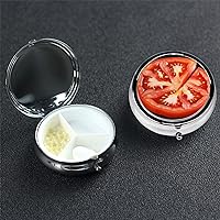 Pill Case Round Pill Box with 3 Compartment Tomato Slice Pill Organizer Waterproof Medicine Organizer Box for Travel Metal Pill Containers for Medication Planner