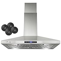 AKDY 30 in. Wall Mount Range Hood, 3-Speed Fan and LED Lights in Stainless Steel, Convertible Range Hood Ducted to Ductless with 2-Sets of Carbon Filters