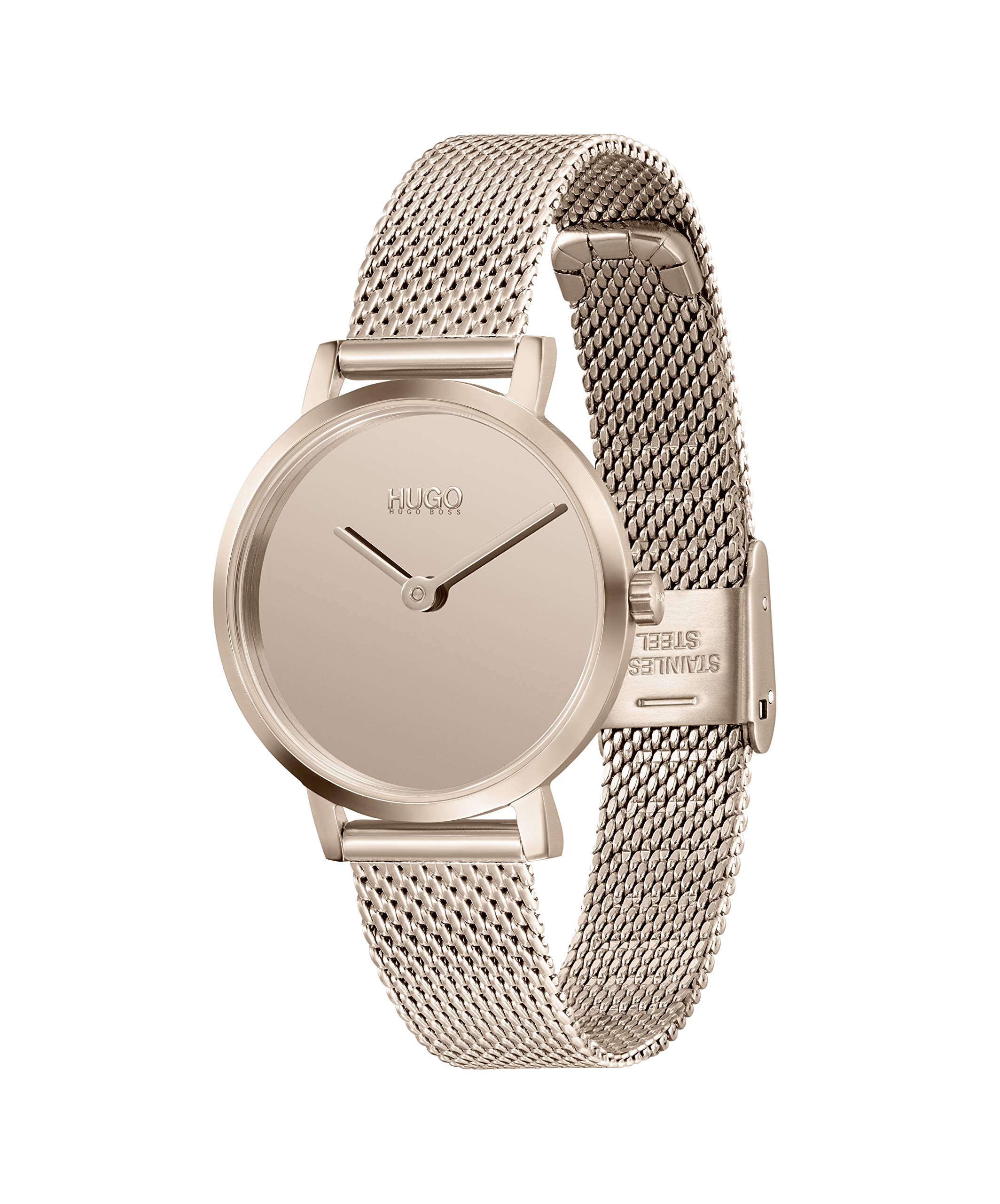 HUGO #Cherish Women's Quartz Stainless Steel and Mesh Bracelet Casual Watch, Color: Carnation (Model: 1540085)