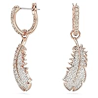Swarovski Nice White and Rose Gold-Plated Feather Earrings with Radiant Swarovski Crystals, Crystals, Rose Gold, Crystal