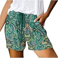 Shorts for Women Summer Fashion Printed Casual Plus Size Loose Comfy Short Elastic Waist Drawstring Workout Athletic Shorts