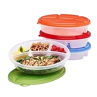 EasyLunchboxes® - Oval Lunch Boxes - Reusable 4-Compartment Food Containers for Work, Travel and Meal Prep, Set of 4, (Classic)