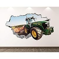 Green Tractor Wall Decal Art Decor 3D Smashed Truck Sticker Poster Kids Room Mural Custom Gift BL189 (50