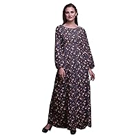 Bimba Women's Polyester Georgette Printed Elastic Waist Casual Summer Long Sleeve Maxi Dress