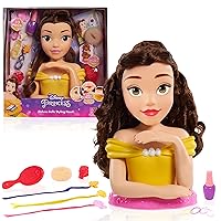 Disney Princess Deluxe 14-inch Belle Styling Head with 12 Hair Styling Accessories, 13-pieces, Kids Toys for Ages 3 Up by Just Play