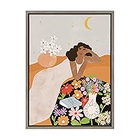 Kate and Laurel Sylvie Picnic Life Framed Canvas Wall Art by Alja Horvat, 18x24 Gray, Boho-Chic Art for Wall
