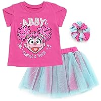 Sesame Street Elmo Abby Cadabby T-Shirt Tulle Skirt and Scrunchie 3 Piece Outfit Set Infant to Little Kid