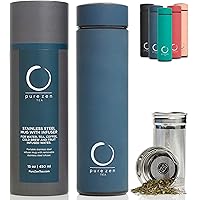 Thermos with Infuser for Tea, Coffee and Fruit-Infused Water - Stainless Steel - Tea Infuser Bottle - Tea Tumbler with Infuser - Leakproof Tea Bottle - Travel Tea Mug - 15oz - Blue