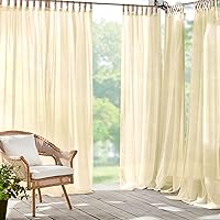 Elrene Home Fashions Darien Weatherproof Tab-Top Sheer Solid Color Indoor/Outdoor Curtain Panel for Porch, Pergola, Patio, Deck, 52”W x 95”L, Natural