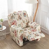 Stretch Recliner Cover Printed Chair Slipcovers 4 pcs in 1 Set Recliner Covers with Pockets 1 seat Printed Fallon Collection Slipcover Recliner Furniture Protector, Elastic Bottom (Cozy, 1 Set)